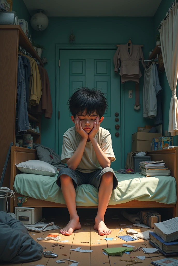 A sad in his room