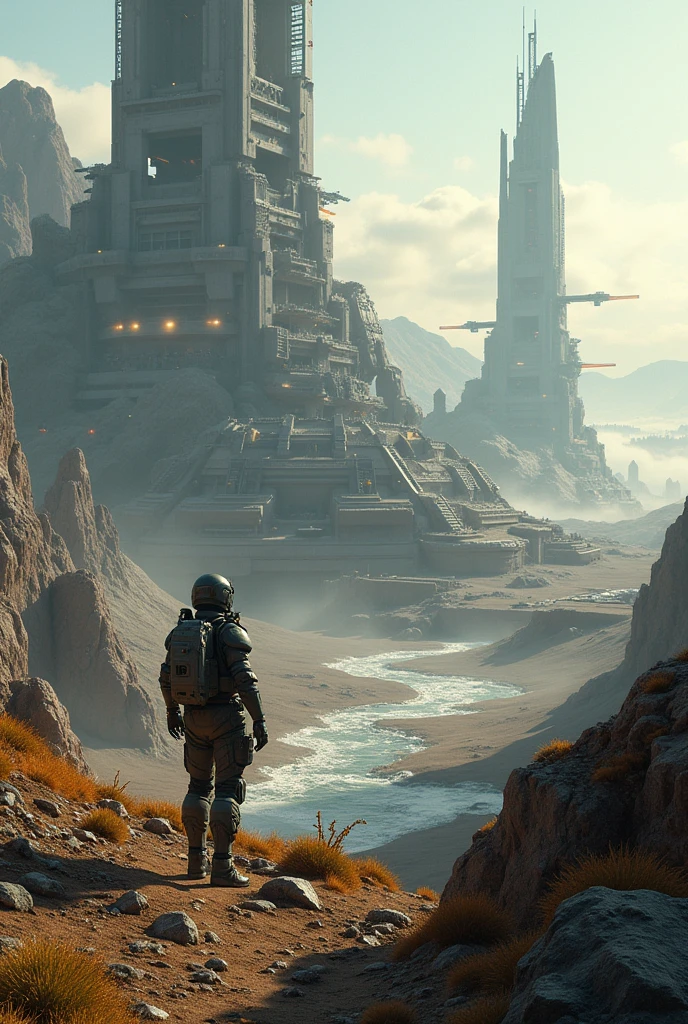 Human in advance alien planet with all automatic