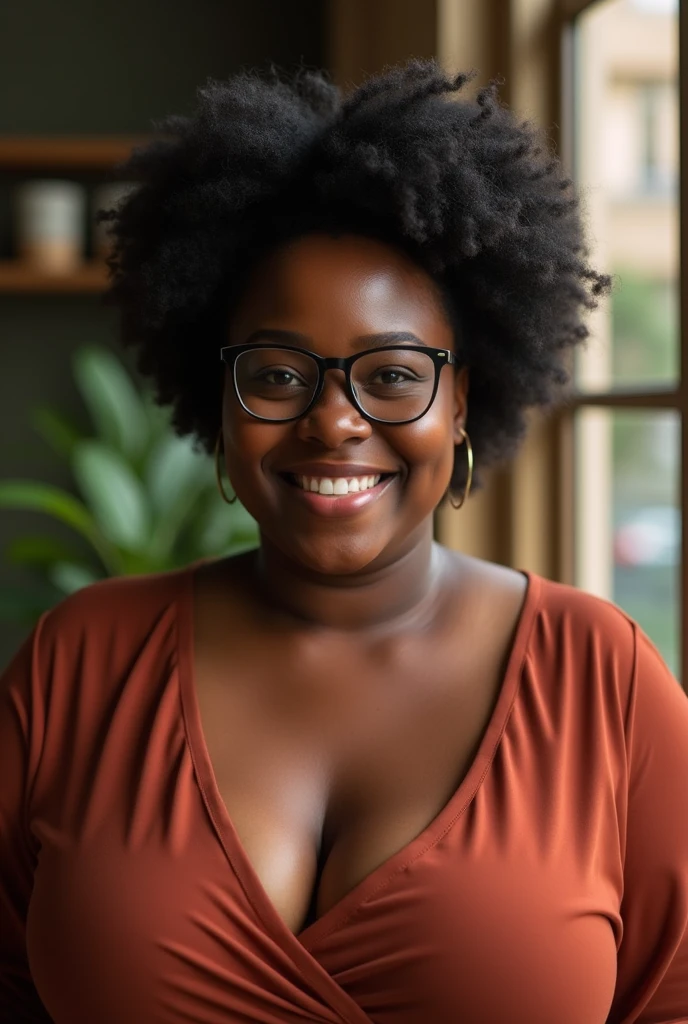 images of short black woman in black, chubby woman with glasses