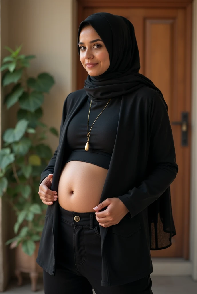 RAW, Best quality, high resolution, masterpiece: 1.3), beautiful Malay woman in hijab (iu:0.8)1beautiful Malay woman wear Muslim clothing for 9 months pregnant, big breast