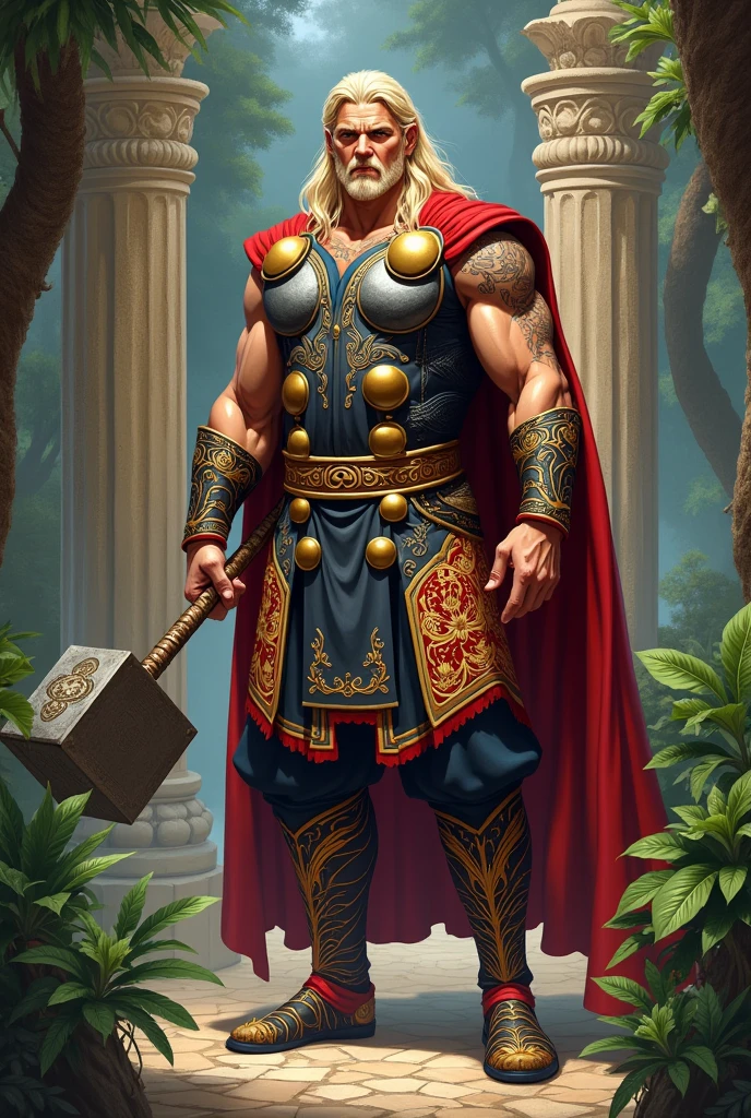 Create an illustration of a king in his 50s, shirtless.