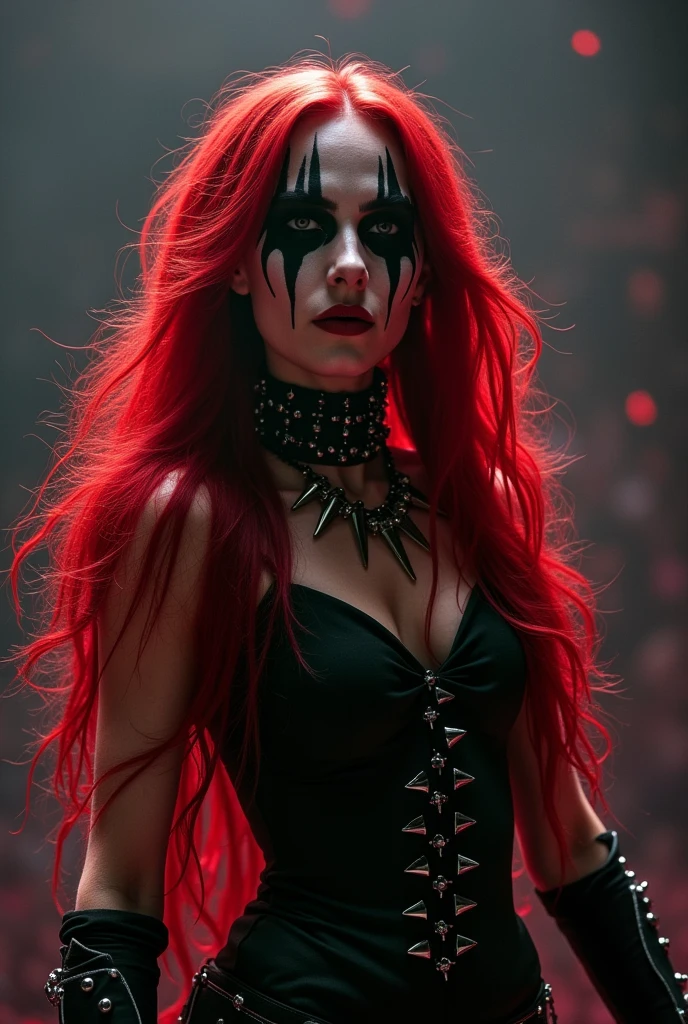 Photo of redhead DJ nun woman with blood dripping down her face, detailed skin texture, wavy hair, fangs, bokeh background, at night, 1girl, grin, horror theme, maniacal smile, predatory eyes, ultra realistic, Tim Burton style, she is in a rave inside a church, vampires in the background.