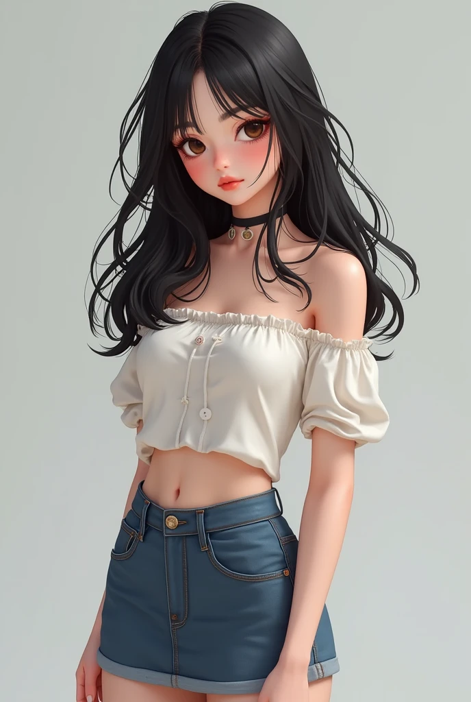 arte oficial, papel de parede 8k da unidade, ultra detalhado, handsome and aesthetic, lindo, vista do local, pernas abertas, cabelo longo, curto, seios grandes, uma menina, pernas grossas, cabelo liso, hinata, hyuuga hinata, olhos vazios, olhos brancos , pupila branca, quadril largo, barriga de fora, denim trousers, brassier, seios para fora