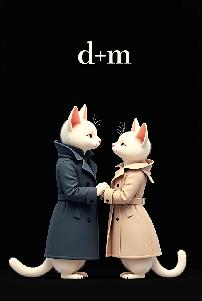  tall beautiful white cat dressed in plain blue frock is holded by  white cat dressed in black hoodie and black jeans with black glasse on back