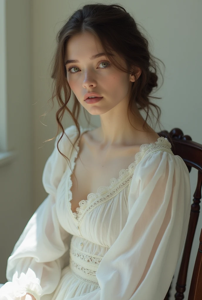 Beautiful American woman wearing a quare neck dress