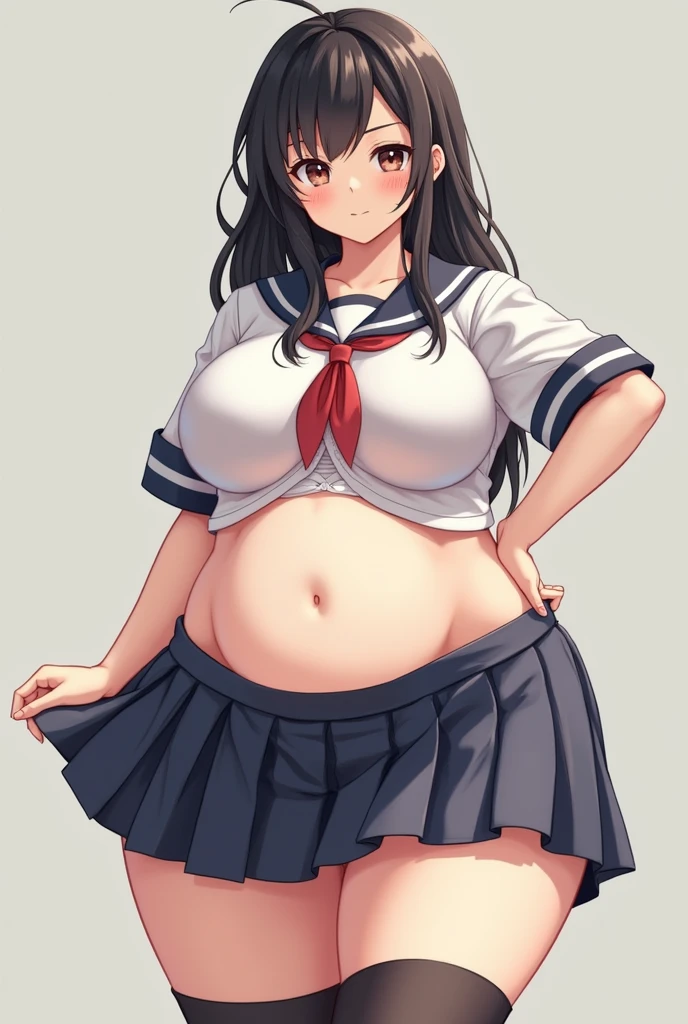 Pussy juice、Ultra-detailed illustrations、Ultra-precise expression、masterpiece、Highest quality、High resolution、High resolution、Hiromitsu Takeda Style、White background、Simple Background、whole body、One girl、solo、、、Black Hair、Drooping eyes、Timid、Black glasses、Two short braids、Big Breasts、Embarrassed expression、White Breath、Shiny skin、Sweat、stand、Blue sailor suit、skirt、Pull down your black tights、Taking off sexy panties、Pink Panties、Turn your face away、pubic hair、