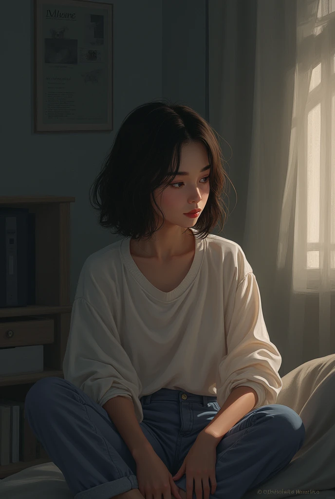 Create an image of a person in a moment of reflection