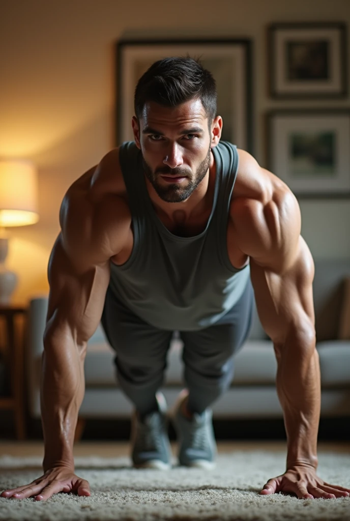 generate a master photograph describing a shapely Man, a fitness model performing a challenging core workout in a modern gym, (8K, best quality), smile, brown hair, black hair, (hard chest, six pack, v cut), He is in a plank position, showing off his defined abs and strong arms. The gym background is sleek and clean, with natural lighting enhancing his physique, (He has sexy buttocks, Most sexy booty, Most sexy glutes), Manly, Mancore, (He has fit hips, sexy hips, sexy fit hips, extremely sexy hips), (asian skin, glistening skin, beautiful complexion), shot on Fujifilm superia, (Studio soft light, high detail, cinematic lighting, rim lighting), Style: (hyperrealistic, by DynastySeries FashionNova, photo, {{{masterpiece photography}}}, analog photograph, professional fashion photoshoot, trending on artstation, synthwave, krrrsty), Quality: (photographed, masterpiece, highest resolution), Definition: (highres, sharp focus, 8k uhd, ultra photo-realistic resolution), Film: (80 mm, shot on portra 120, shot on Fujifilm), Resolution: (extremely detailed, (sharp focus:1.5), cinematic lighting, dramatic lighting, ultra photo-realistic), luxury: