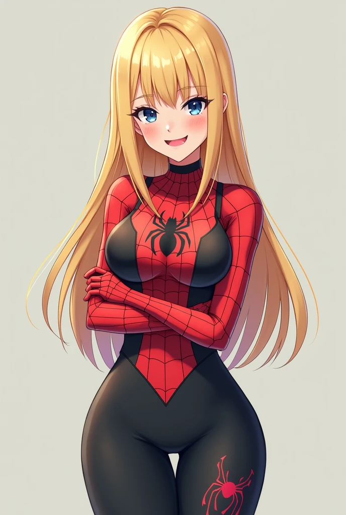 ultra detailed, masterpiece, best quality, solo, cowboy shot,
 <lora:Marin Kitagawa - [My Dress-Up Darling] - Version 1:0.8> marin, long_hair, breasts, bangs, blonde_hair, red_eyes, medium_breasts, collarbone, pink_hair, multicolored_hair, gradient_hair,  <lora:attire_spider-man:1> spider suit, spider web print, spider web,