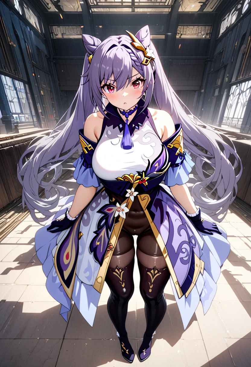 Masterpiece, top quality, high resolution, solo, mahokenshi inspired, a woman, safirai house samurai armor, defense masters, hyper detailed, sexy Japanese armor, silver and purple details, ice spike armor, perfect hands, beautiful artwork, master quality, best shadows, lighting highlighting the character, in a Japanese sapphire house village in the mountains