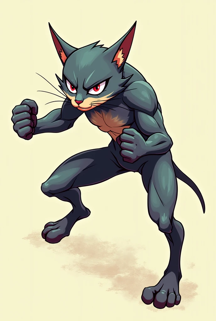 Silly goofy demon guy in a cartoon style, cat body, snake tail, and an owl face