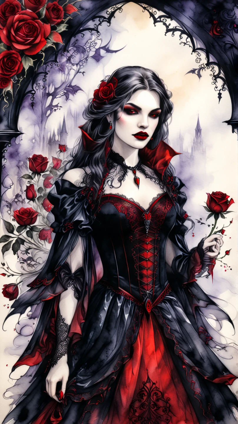 Ecchi, nsfw, erotic clothes, erotic pose, erotic smile, hentai, highres, ultra-detailed, (best quality,4k,highres,masterpiece),subdued colors, vivid colors, professional lighting, detailed lips, detailed eyes, goth girl,fishnet stockings on thighs,dark and mysterious scenery,beautiful detailed eyes,long black hair,red lipstick,pale white skin,gothic fashion style,standing in a moonlit forest,with fog swirling around her,moonlight shining through the trees,creating dramatic shadows,gothic jewelry,studded collar and bracelets,dark and edgy makeup,black lace clothing,holding a bouquet of deep red roses,expressing both grace and rebellion,an air of mystery and confidence,an enchanting atmosphere,gothic-inspired tattoos on her arms and legs,dark nail polish,standing with a confident stance,exuding a captivating aura,hauntingly beautiful,embodying a blend of elegance and darkness,uniquely captivating,with an air of melancholy,an ethereal presence,as if she belongs to another world,her eyes reflecting a deep, inner strength