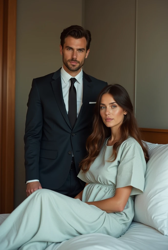 A wedding photo shoot set against a plain white background with no props or additional elements. The bride wears a minimalist white dress from Zara, such as a sleeveless or spaghetti-strap slip dress with a satin or crepe finish. The dress has a clean, elegant silhouette that flows naturally, hitting just above the ankle or at a midi length. Her hair is styled loosely, either left down with soft waves or in a simple, low bun. Her makeup is minimal, emphasizing her natural beauty with a soft glow and neutral tones.
The groom complements her look with a casual yet refined outfit. He wears a crisp white shirt, either tucked into light-colored chinos or paired with slim-fit dark trousers, both options available from Zara. The overall look is polished but relaxed, reflecting the couple's modern and understated style.
In the photo, the couple stands close together, with the groom gently holding the bride's hand or wrapping his arm around her waist. Their expressions are warm and genuine, capturing their natural chemistry. The clean white background highlights the simplicity and elegance of their attire, focusing entirely on their connection and the purity of the moment