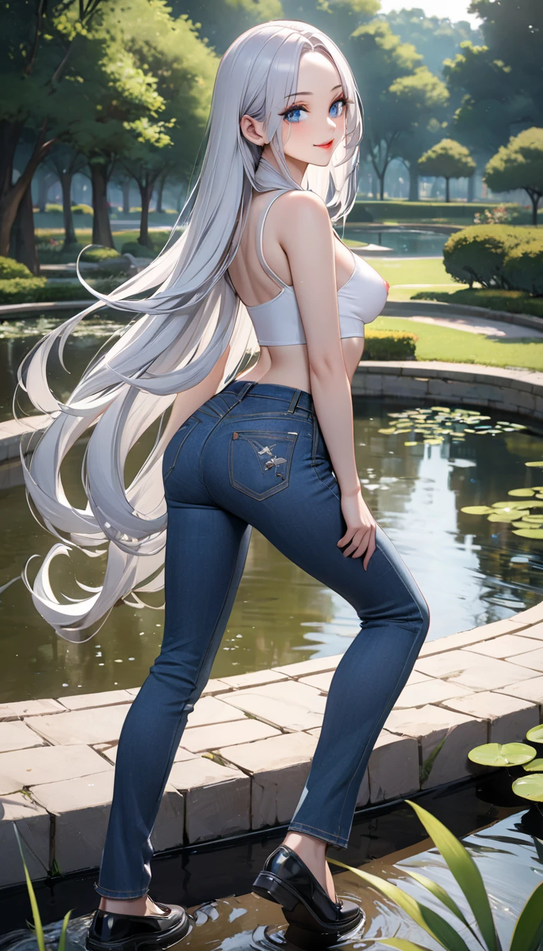 8K, Top Quality, Intricate Details, Ultra Detail, Ultra High Resolution, Masterpiece, close up shot, shot from behind, (Looking back), (full body: 1.1), Slender, Smile, (Makeup: 0.4), ,(( blue eyes, blue hair, bangs, long hair)), (Fluffy Eyes: 1.21), (()), 1girl, solo, 1 girl, (()), close up shot, , ((tall)), (((fit body))), (((slim face))), sharp face, ((walking pose)) ,(detailed face), sharp face, small lips, , ,(( ass up, butt cheek,)) ,, ,
((, wind blow, strong wind, wind blow hair, wind blow )), , ((naked, nude, )), detailed face, detailed breast, large breast, huge breast, detailed ass , detail nipples ,, Narrow Waist, Skinny, tall , 190 cm tall, Muscular, Navel, Exposed Abdomen, Pointed Chest,, Beautiful girl with accentuated slender abs: 1.4, Six Pack Abs: 1.4, , Perfect Body, detail legs, (( dark background)), black background,