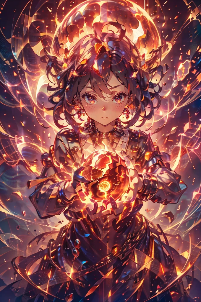 1girl,solo,cute,wizard,robe,cleavage,hold a fireball,red fireball on each hands,around fire aura,perfect hands,perfect finger,explosionmagic,glowing aura