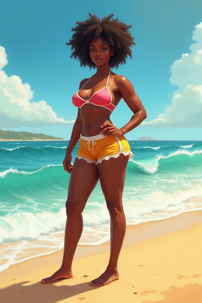 (((((full body))))), (((((dark skin))))), ((((tanned skin)))), (((muscular body))), (((muscular))), masterpiece, best quality, anime, anatomically accurate, detailed face, pretty face, extremely detailed face, ((((1girl)))), (((long hair))), (((long legs))), (((huge breasts))), ponytail haircut, black hair, big and expressive eyes, (muscular legs), mesmerizing hair, muscular hips, (Perfect hands and fingers very well detailed), full body photo, (((beach))), (((palm tree))), ((sitting on the beach)), (((white sundress))), (((white brimmed hat))), 20 years old, reflection in the eye, dark eyes, anime, Anime Style, cinematic lighting, ray tracing, panorama, Sony FE, high definition, artwork, Anatomically Correct, Textuvermelho Skin, super detail, high quality, high resolution, high definition