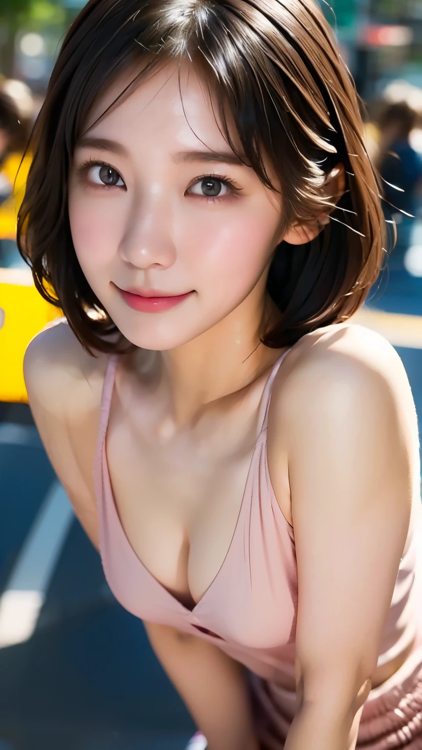 masterpiece,  Max Image,  High Quality ,  beautiful girl, Japanese,  Japanese High School Girls,  natural makeup,  Details,  Eyes Swollen ,  Detailsな目,  Detailsな肌,  beautiful skin , 超A high definition , (Realistis:1.4)、 cute little ,  beautiful skin , ( dark blond hair :1)、( shorthair:1.1)、 shorthair、 ( super realistic), (Awareness-raising), ( high definition ), (8k), (非常に Detailsな), (The best Awareness-raisingns), ( beautifully detailed eyes), ( ultra-detailed), (wallpaper), ( Detailsな顔),  viewer,  fine details,  Detailsな顔, Pieros Face_v1, smile, (( open her mouth :1.2)), ((歯を見せてsmileで)), Look straight ahead 、Look straight ahead 、Look straight ahead 、Angle from waist up、Photo、 bright lights on the Ped、 Professional Writing 、,  small eyes、Round face