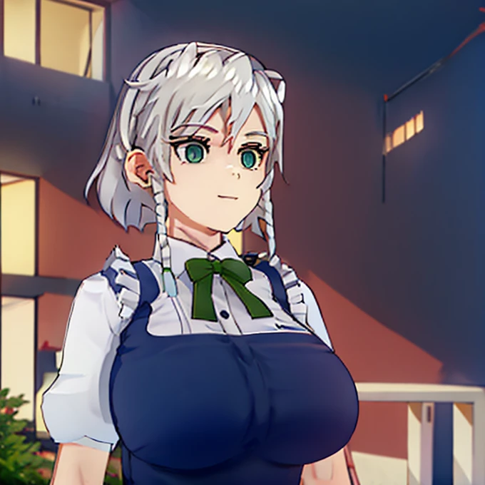 [[Very huge ,   upper body, 1 female, Alone, ((  nudes)), Outdoor, Night City, ((Big Breasts)),   blonde hair, Green Eyes,   ponytail hair, smile,   detailed face  , Camera View ,   school uniform,  ,