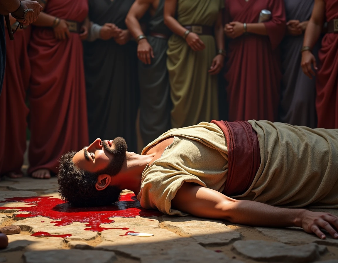 A conceptual image showing how Caesar’s death leads to the rise of the Roman Empire, 