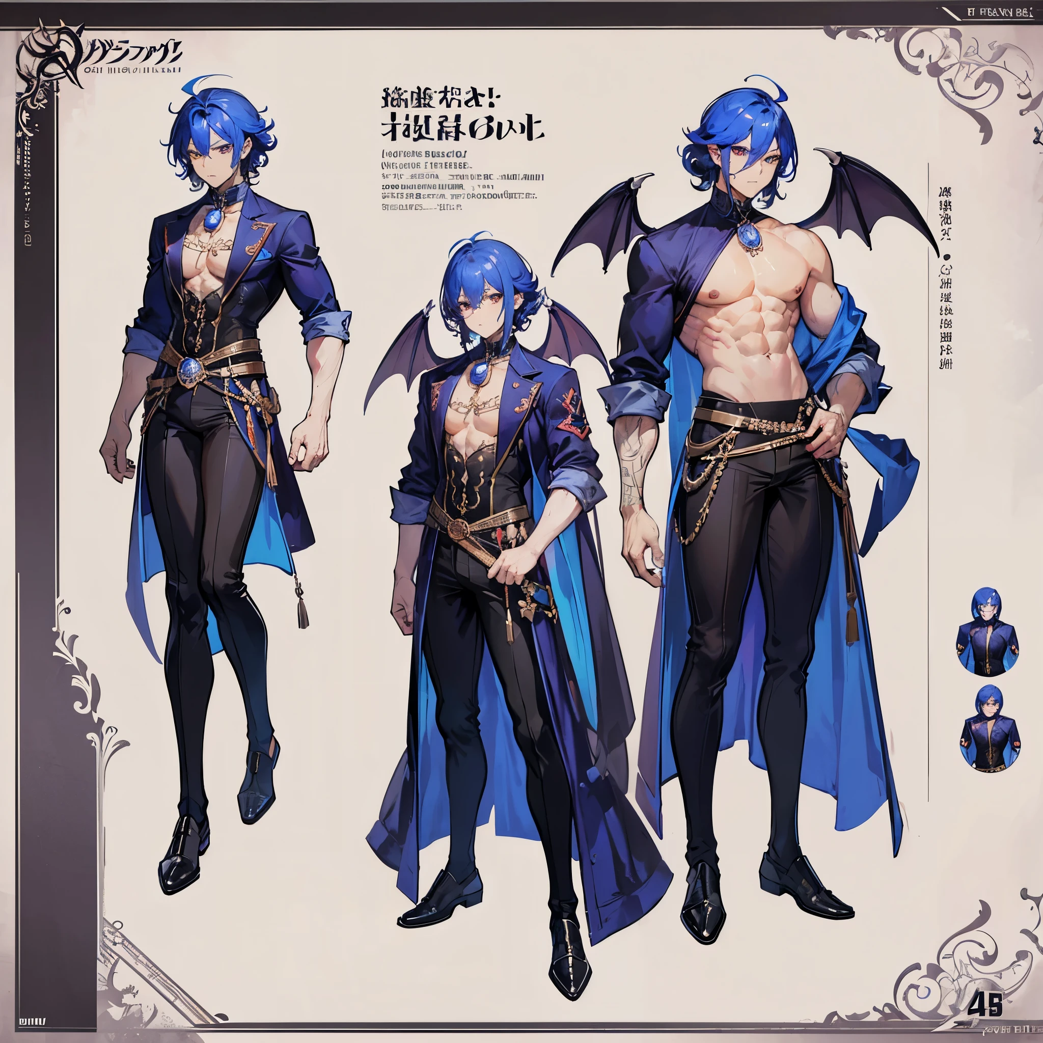 (Masterpiece, best quality), detailed, 1 man, ((character concept art)), ((character design sheet, same character, front, side, back)), full body, body complete, 1 Male angel, 1 Man angel, Detailed face, character design sheet,full bodyesbian, Highly detailed, character sheet, character design, Many parts, dark skin, angel wings, long ponytail blue hair, angel outfit, muscle male god, male clothes, masculine, muscle man, male muscle, manly, male angel, Muscle male long ponytail blue hair,beautiful man, beautiful muscle man, abs, pectoral muscle