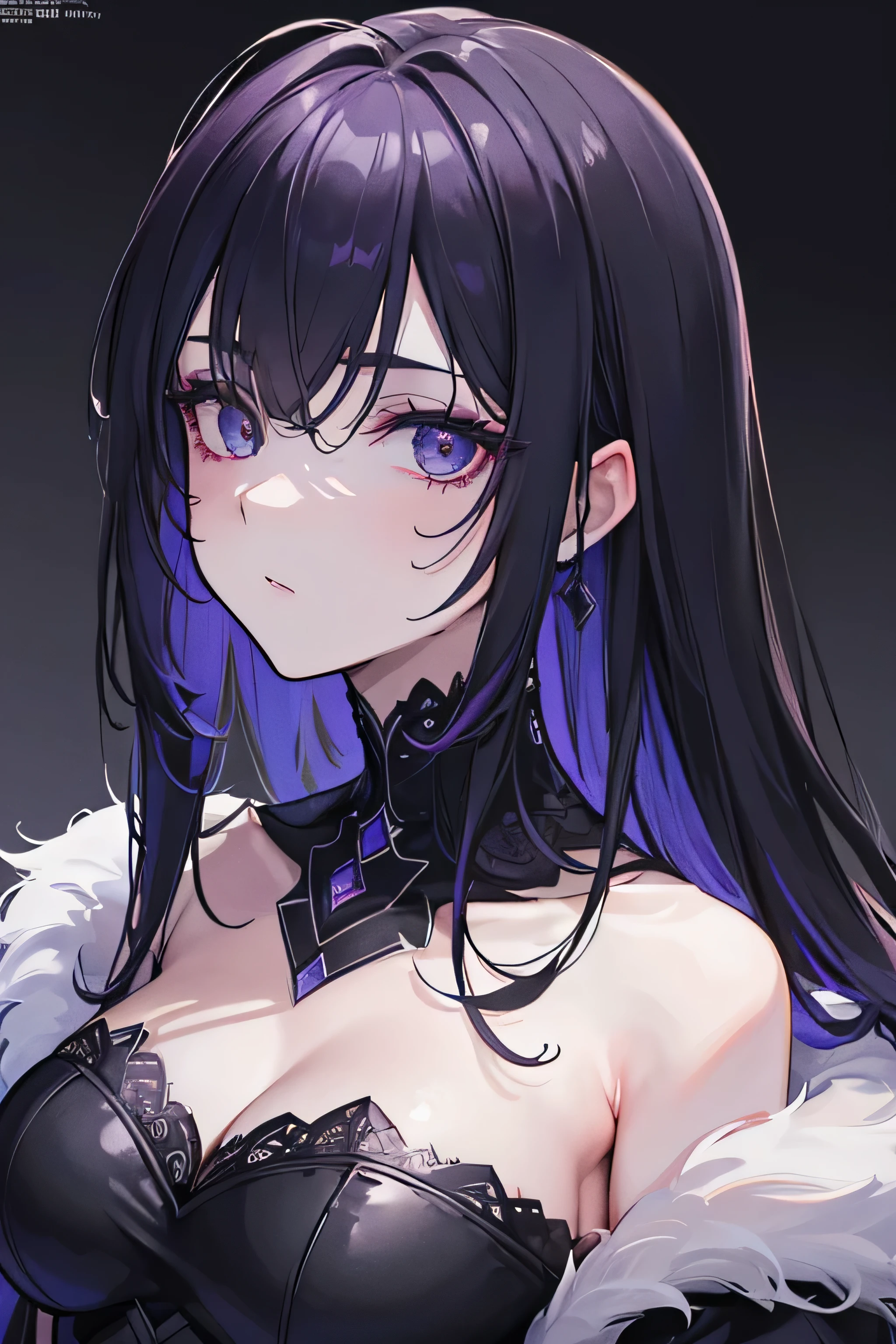 Beautiful evil MILF widow evil sniggers with Beautiful black eyes downcast, Double eyelids, upper eyelids, long and fine eyelashes, Downcast eyes, look down
