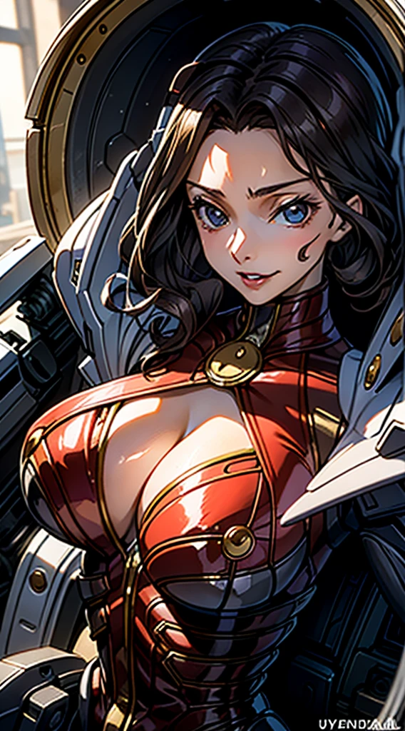 ( close up of woman :1.8),（ Armorcore game ：1.8), stands in front of a huge Mecha, 1 female ( beautiful face,  redhead, Closed Mouth Smile,  heroic spirit , science fiction,  leather clothes with glossy enamel ,  White and Red Costume with Half Chest Exposed, warriors,  Big Breasts ,( Big Breasts :1.7), Complicated clothes,  bright color), Mecha, mechanical, war, future, science fiction, Romanticism,  master color scheme ,  Sunshine , ( Tyndall phenomenon : 1.8),  shitu-Mecha,  shitu-Mecha,  shitu-Mecha,  shitu-Mecha,  shitu-Mecha,   their location , Mecha, Strong winds, Movie visuals , science fiction, clarity,  master color scheme ,  master lighting ,  master composition , Structure of the film
(  Masterpiece ), Highest, 8kのwallpaper, Illustration, High definition picture quality ,  story-like ,  complex background, 戦闘Mechaのコックピットの中,  exaggerated styling ,  exquisite details ,  Rich visual effects ,  bright color,  layered highlights ,  shadows and details ,   cinematic quality ,  elaborate and complex , Master Works, Official Works,  master lighting , Structure of the film,  movie lights,  master composition ,  master color scheme , 16k,  ultra clear,  wallpaper,

 アニメ Mechaニカル マジック スタイル - rustmagic カラフル スタイル - paintmagic 流れる水 realcumAI 美しさ 現実 ulzzang-6500-v1. 1 nuclear explosion EMB-NUKE2 magic style - SylvaMagic 