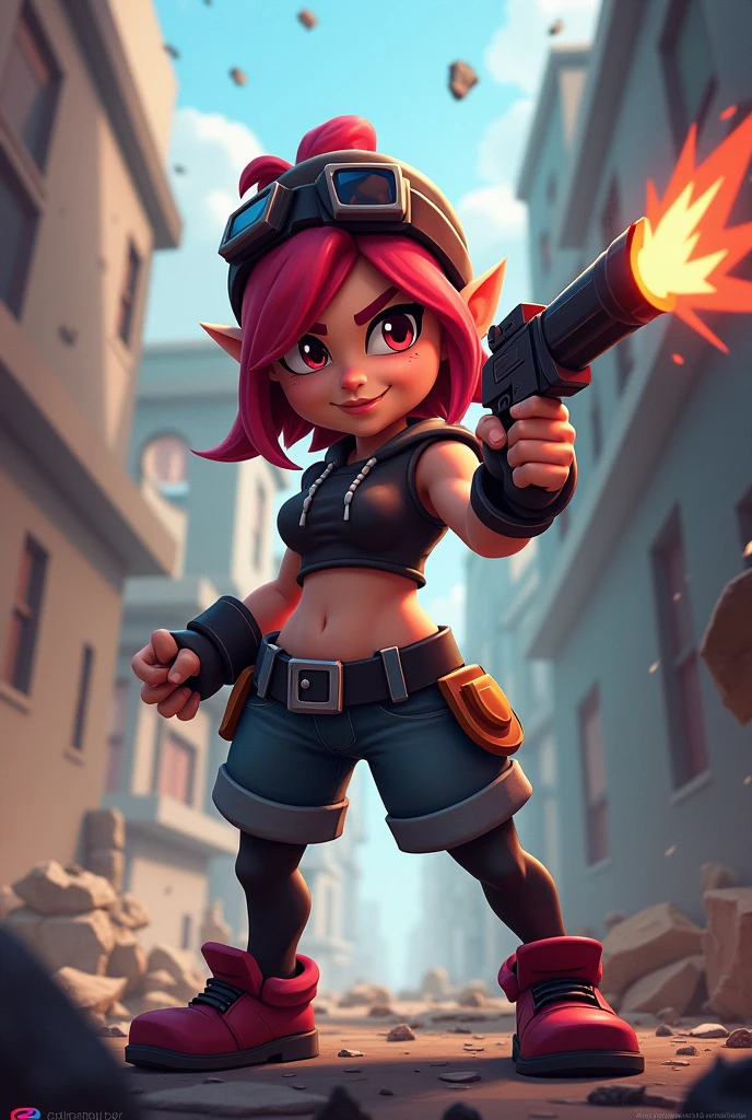 QueenBarb, red mohawk,pointy ears,red eyes, black eyeshadow, chibi, hand on hips, upper body, close up, eviel smil,
QBRoc, spiked bracelets, fishnet pantyhose, shorts ,piercing ,barefoot, torn muscle shirt, white shirt, belt, flames, speakers,
(insanely detailed, beautiful detailed face, masterpiece, best quality) <lora:Queenbarb-09v2:0.7>