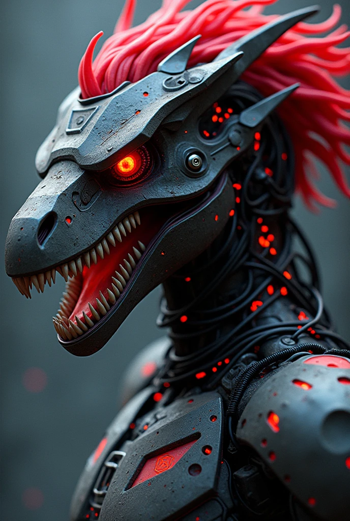 A cyborg Shark Girl doctor, Shark-themed design, devilcore art style, best quality, 4k, 8k, highres, masterpiece, ultra-detailed, realistic, photorealistic, photo-realistic, HDR, UHD, studio lighting, ultra-fine painting, sharp focus, physically-based rendering, extreme detail description, professional, vivid colors, bokeh, dark moody lighting, gothic horror, dark fantasy, intricate details, mechanical parts, feathers, glowing eyes, ominous atmosphere, dramatic lighting, black and red color palette