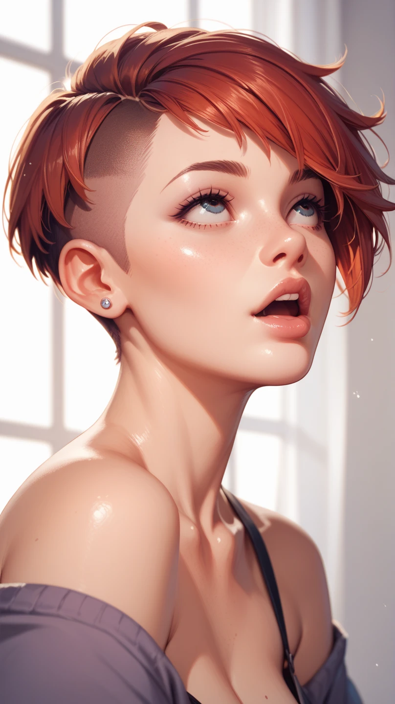 (masterpiece, best quality), 1girl, Amber Slicked-Back Undercut with Side Part, Size E breasts, <lora:small rocket breasts:1> small rocket breasts
