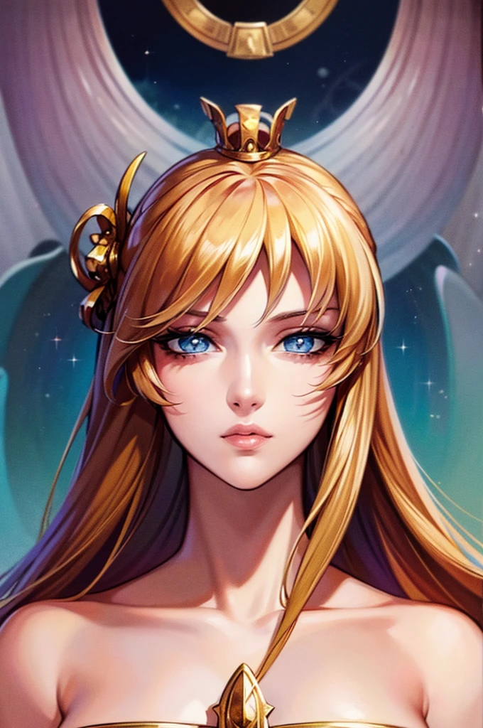 1 2, 1 zodiac goddess from the future, goddess of the pink and purple 12 zodiacs, the goddess of the zodiac in a yellow ao dai, a 12 zodiac ao dai with many black lace detail, mythology Goddess of the 12 zodiacs from the future, zodiac ♏, luxurious glittering zodiac style, dark and mysterious version, zodiac crown, lipstick lips red, thin and beautiful lips, mouth closed, characters made by karol bak and pino daeni, intricate detail, detailed background, extremely detailed, light magic, a woman, clear face, hair long with bangs, beautiful face in detail and well-proportioned eyes, (transparent yellow eyes: 1.8), big round eyes and very beautiful and detailed makeup, foresight, silk dress, mysterious makeup , double bangs and dyed light blonde , upper half portrait, zodiac goddess portrait, arms hanging loosely, Realistic and vivid photo, (stars make up the zodiac: 1.7), (sky background zodiac and fictitious space and time portal: 1.8), fiction art, RAW photo, hanfu picture, best photo, best photo quality, 8k quality, 8k ultra, super realistic, real photo most economical, the goddess poses sexy and seductive,