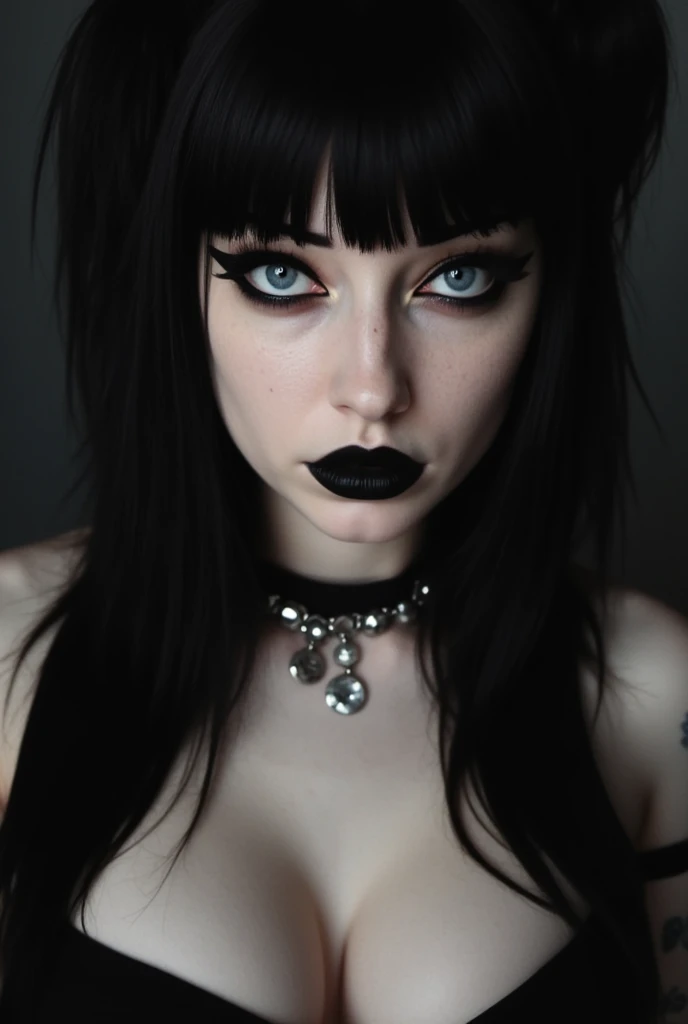 goth, close up face, boobs, naked, no clothes, bangs black hair, nsfw