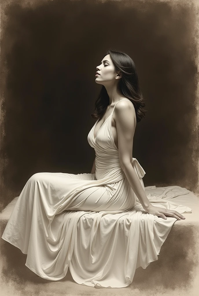 A woman with long straight black hair in a white top, photo of Monica Bellucci, attractive woman, sexy woman, long black hair, photo of a beautiful woman, straight black hair, very beautiful young woman, shaf hair, beautiful young woman, portrait of Vanessa Morgan, portrait A beautiful model, straight hairstyle, messy hair,