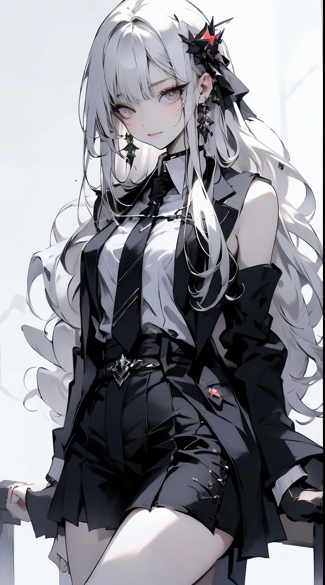{ best quality}, {{  Masterpiece }}, { high definition },  highly detailed girl , Alone,  sharp concentration, {{{{{{{{ white background }}}}}}}}, {{{  character {{{ 1 girl}}}}}}, Alone,  standing,  smiles lightly, closure mouth,  beautiful detailed eyes from outside the train, {{{{{ sharp concentration}}}}}, {{{{{  Masterpiece    character  design reference sheet}}}}},Ahoge, Amco,  Short Bang , , _ gauntlet ,  Capelet, closure_mouth, Sleeveless,  earrings for a woman alone, black  Capelet, {{{ white hair }}},  hair ornament,  high definition , gem,  watch viewers,  Very Long Hair ,  simple backgrounds per person, Alone, {{{{{whole body}}}}}, red eyes,  white background , Crystal Eyes, {{{Gold trim}}}, {{{Very dark skin}}}, Small chest,  short skirt , final fantasy XIV,  legs