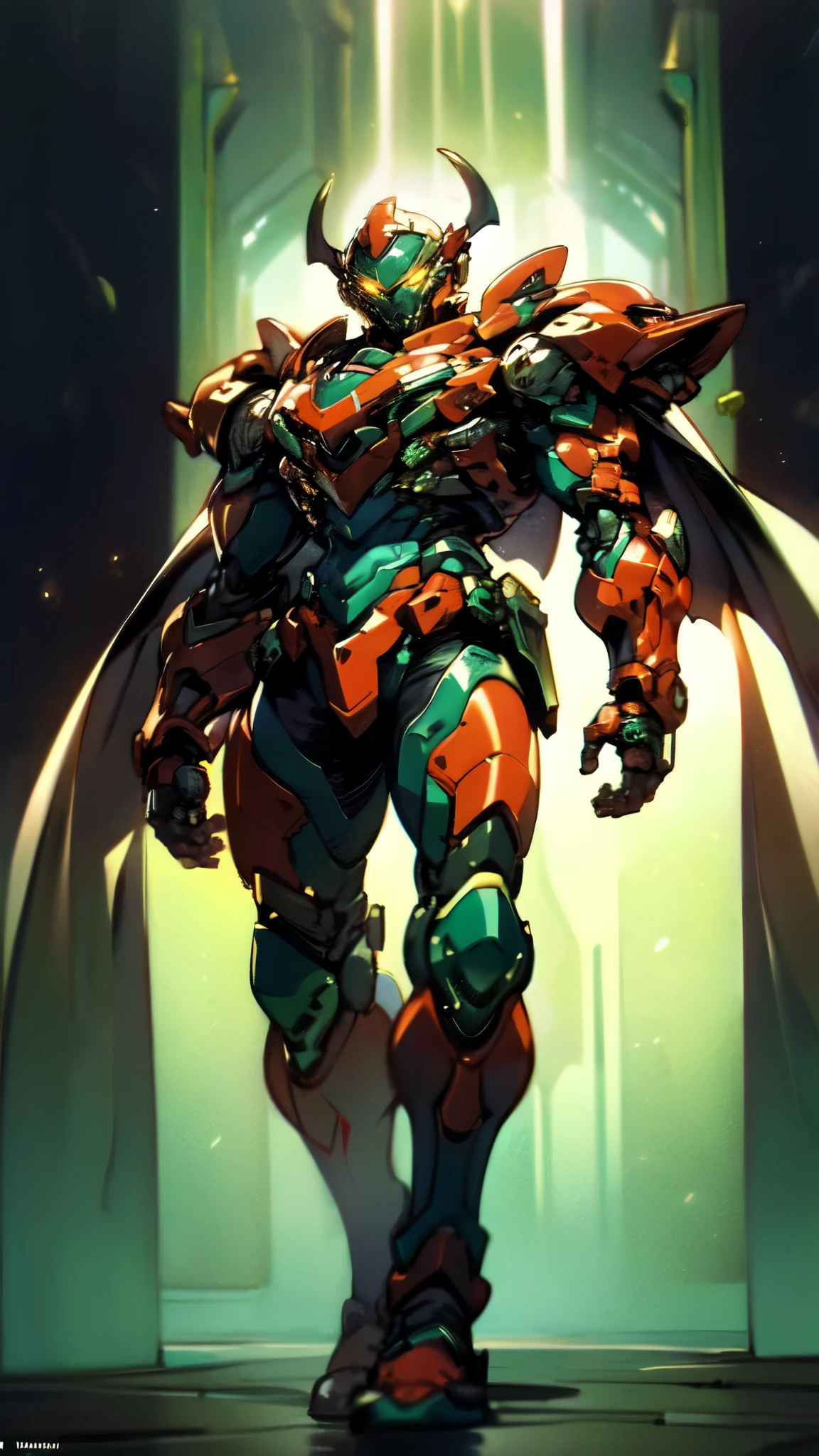 (masterpiece:1.5, best quality:1.5, extremely delicate:1.5), ((male:1.5)), a man wearing a full-face helmet, high-tech biomimetic armored combat suit, (a composite layered chest armor), the design balances heavy with agility, fully enclosed shoulder guards, matching arm and leg guards, a belt of gemstone, (the color scheme is primarily Red with Green and Yellow accents, Organic Biotech, Concept Inspired by Kamen Rider, glowing eyes, armor glows), stand of a futuristic sci-fi city, this character embodies a finely crafted fantasy-style armored hero in anime style, exquisite and mature art style, metallic, high definition, highres, ultra-detailed, ultra-fine painting, professional, perfect body proportions, golden ratio, anatomically correct, symmetrical face, extremely detailed eyes and face, high quality eyes, creativity, RAW photo, UHD, 32k, Natural light, cinematic lighting, (masterpiece-anatomy-perfect:1.2)