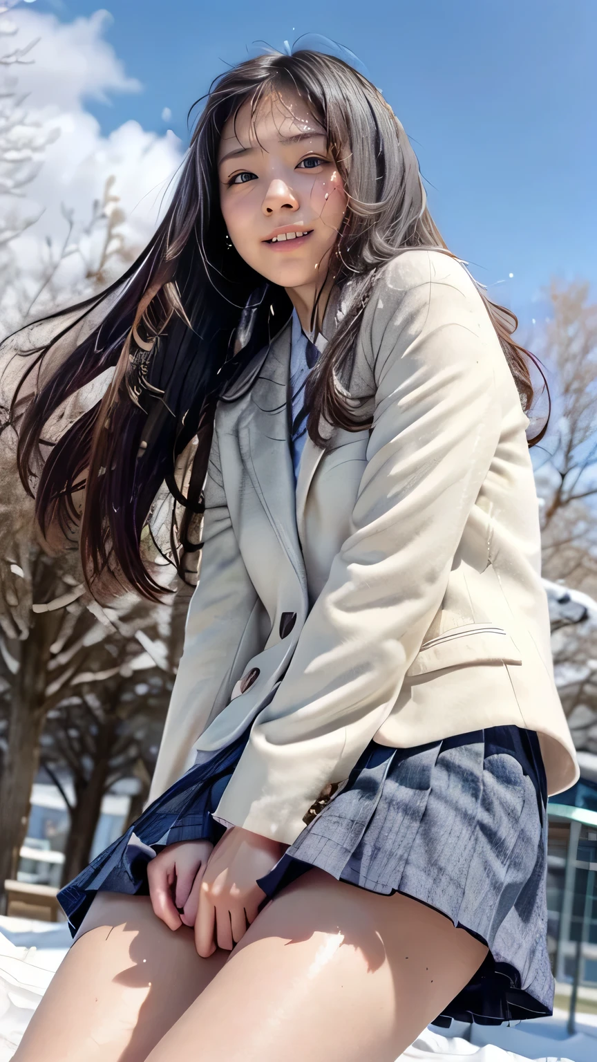 muste piece, best quality, Super detailed, fine details, High resolution, 8K Dende Wallpaper, perfect dynamic composition, beautiful detailed eyes,medium hair, natural color lip,shy smile,(Wearing a brown school blazer uniform:1.3),(long hair:1.3),standing in the park,(The wind blows and flips up my brown mini pleated skirt., There's a big bulge in his white panties:1.8), (cute boy who looks like a girl:1.8), backlighting, (bulge in panties:1.8), flat chest:1.8, (chest is flat:1.8, he is a boy of unparalleled beauty:1.8, like a girl, She has a very cute idol face:1.3), cute panties, A sloppy smile, flat chest:1.8, small breasts