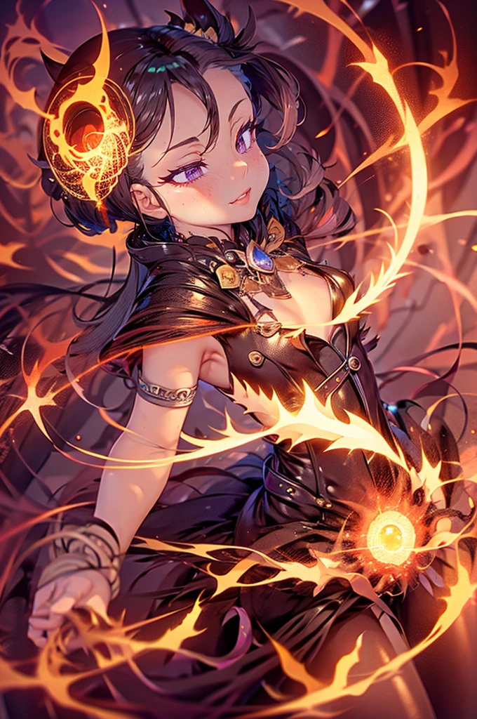 1girl,solo,cute,wizard,robe,cleavage,hold a fireball,red fireball on each hands,around fire aura,perfect hands,perfect finger,explosionmagic,glowing aura