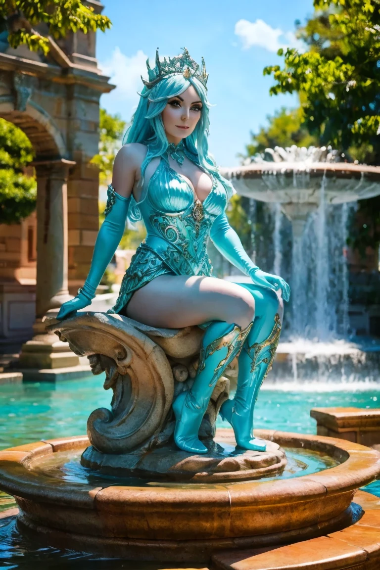 stsapph2024, a beautiful young woman with long flowing blue hair, detailed facial features, wearing a elegant blue dress, standing in a fantasy landscape with glowing crystals, flowing waterfalls, and magical floating islands, (best quality,4k,8k,highres,masterpiece:1.2),ultra-detailed,(realistic,photorealistic,photo-realistic:1.37),intricate details,dramatic lighting,vibrant colors,fantasy,concept art,cinematic,mystical,ethereal