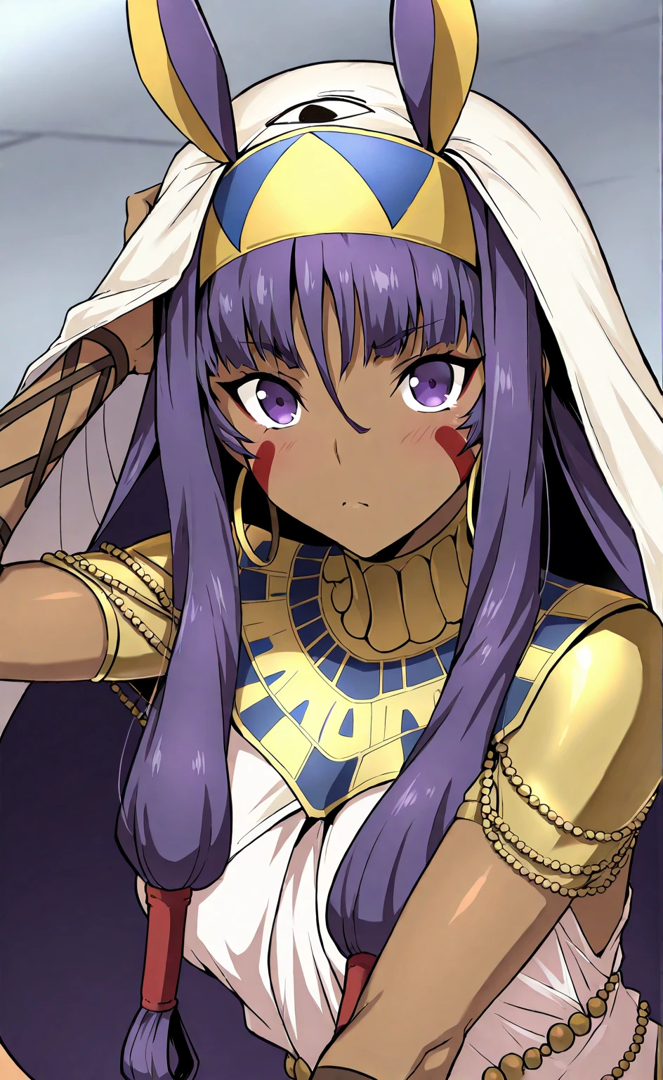 high resolution, masterpiece, necessary, detail, best quality, quality, necessary, details, High details, Precise, 
 
1girl, ufotable style, ufotable anime, 

Nitocris, nitocris (fate), nitocris Fate Grand Order, fate,  Fate Grand Order, long hair, purple hair, purple eyes, tan skin, animal ears,

