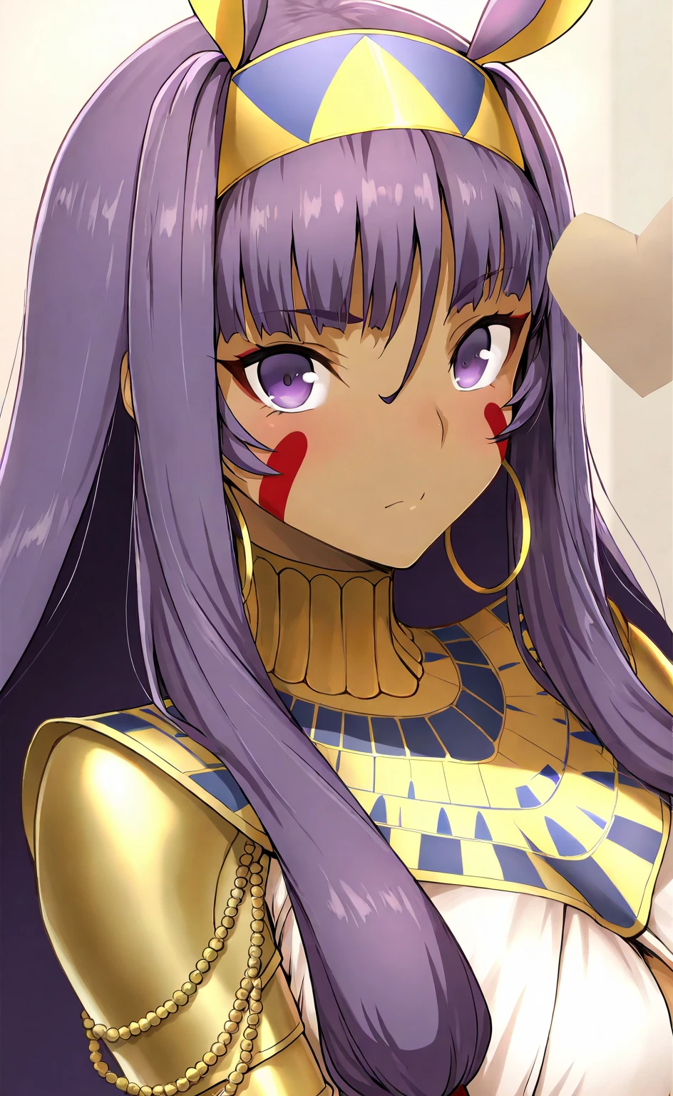 high resolution, masterpiece, necessary, detail, best quality, quality, necessary, details, High details, Precise, 
 
1girl, ufotable style, ufotable anime, 

Nitocris, nitocris (fate), nitocris Fate Grand Order, fate,  Fate Grand Order, long hair, purple hair, purple eyes, tan skin, animal ears,

