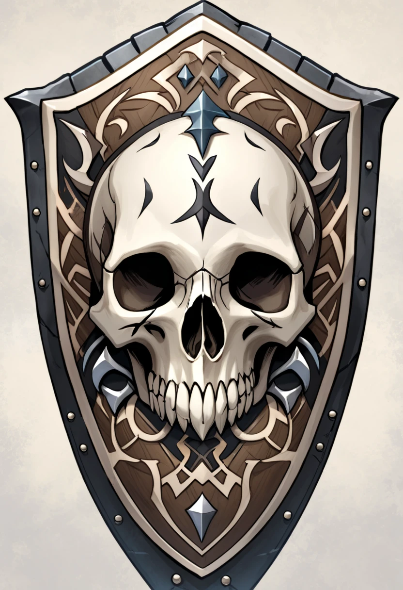 a winter tribal fantasy emblem/bone-like shield with a mamuth skull from frontward 
