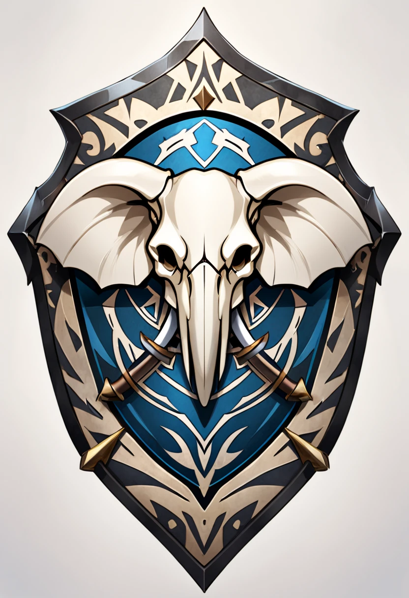 a winter tribal fantasy emblem/bone-like shield with a elephant skull from frontward
