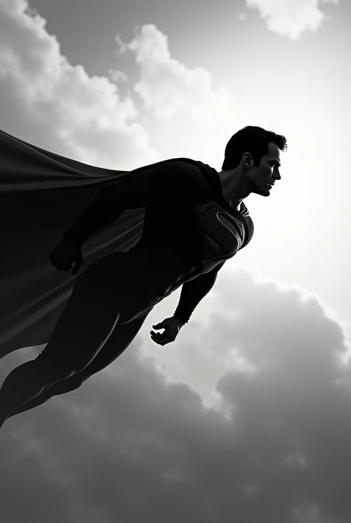 Make the depressed superman in space looking at the earth,in black and white