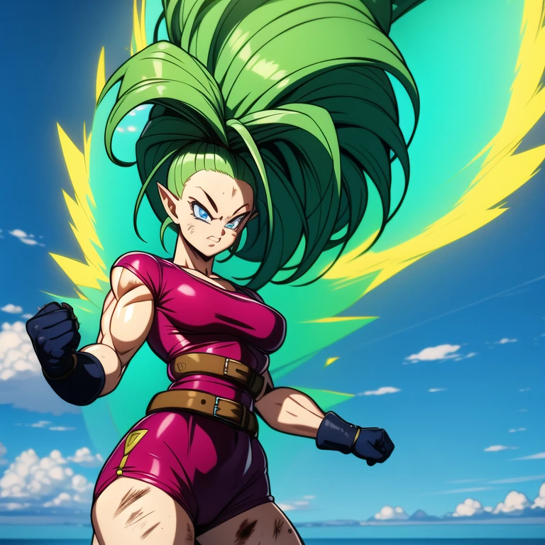 dbsuper style, 1
Girl, captain mizuki, green aura, super saiyan's aura, belt, pointed ears, ocean-green colored hair, huge hair, bruise, bruise on face, clenched hands, frown, gloves, blue eyes, grey gloves, evil grin, medium breasts, little muscles, solo, high ponytail, mouth opened, furious, pirate's clothes, powering up
, ((masterpiece)) 
