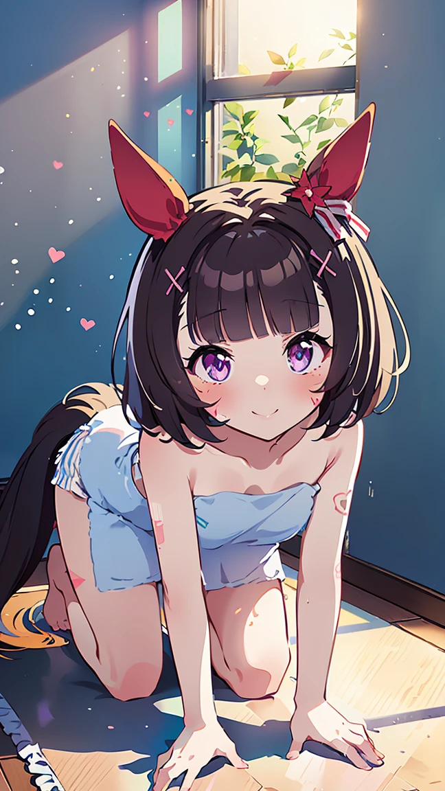 girl,horse ears,short hair,Ribbon hair ornament,horse tail,bottomless,spread your legs,pussy,NSFW