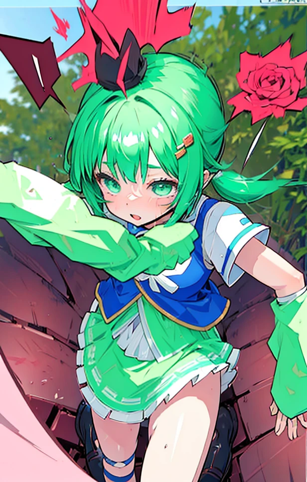 Sweet  Loli ， turquoise, three ponytails and soft clothes， vegetable garden plants. Clover anthropomorphic 