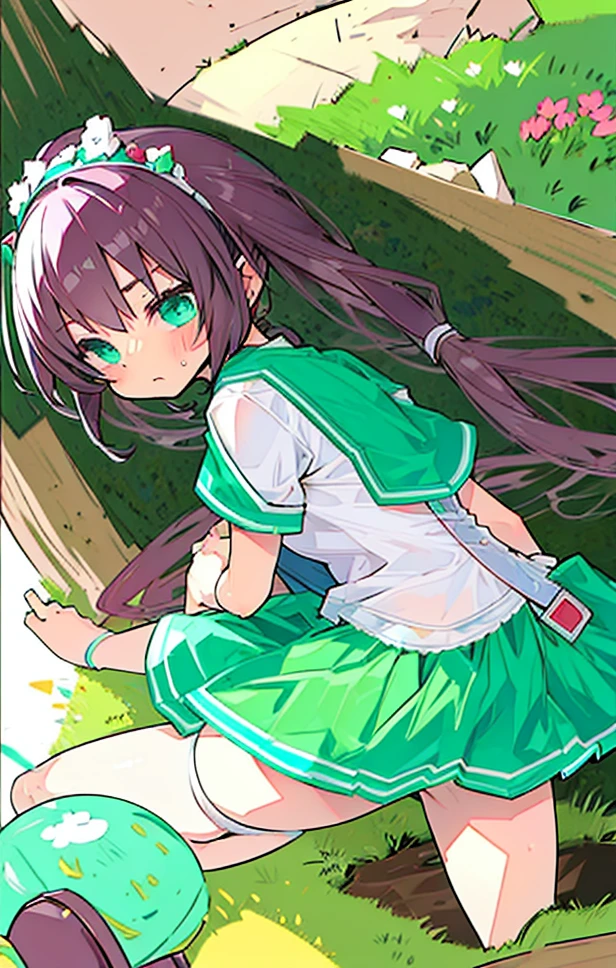 Sweet  Loli ， turquoise, three ponytails and soft clothes， vegetable garden plants. Clover anthropomorphic 