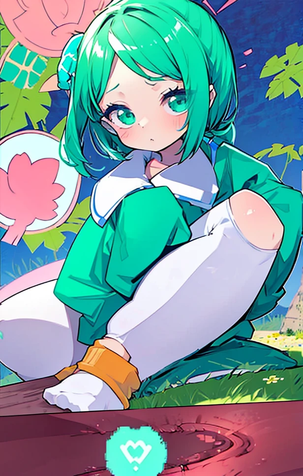 Sweet  Loli ， turquoise, three ponytails and soft clothes， vegetable garden plants. Clover anthropomorphic 