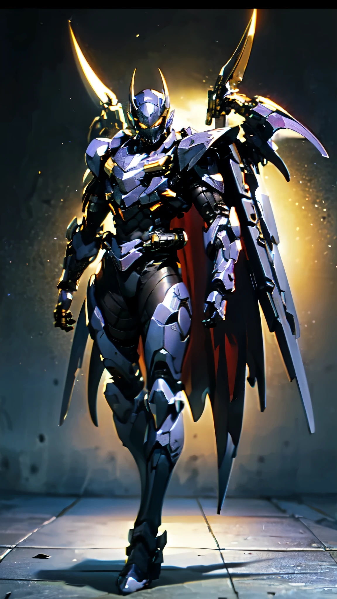 (masterpiece:1.5, best quality:1.5, extremely delicate:1.5), ((male:1.5)), a man wearing a full-face helmet, high-tech biomimetic armored combat suit, (a composite layered chest armor), the design balances heavy with agility, fully enclosed shoulder guards, matching arm and leg guards, a belt of gemstone, (the color scheme is primarily Red with Green and Yellow accents, Organic Biotech, Concept Inspired by Vampire, glowing eyes, armor glows, huge cloak like devil wings), stand of a futuristic sci-fi city, this character embodies a finely crafted fantasy-style armored hero in anime style, exquisite and mature art style, metallic, high definition, highres, ultra-detailed, ultra-fine painting, professional, perfect body proportions, golden ratio, anatomically correct, symmetrical face, extremely detailed eyes and face, high quality eyes, creativity, RAW photo, UHD, 32k, Natural light, cinematic lighting, (masterpiece-anatomy-perfect:1.2)