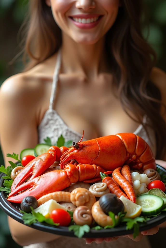 DWFSH, (1girl), fish, long hair,smile,looking at viewer,ultra quality, sharp focus, tack sharp, film grain, Fujifilm XT3, crystal clear, 8K UHD, highly detailed glossy eyes, high detailed skin, skin pores,<lora:dw13fishscence-v1:0.7>