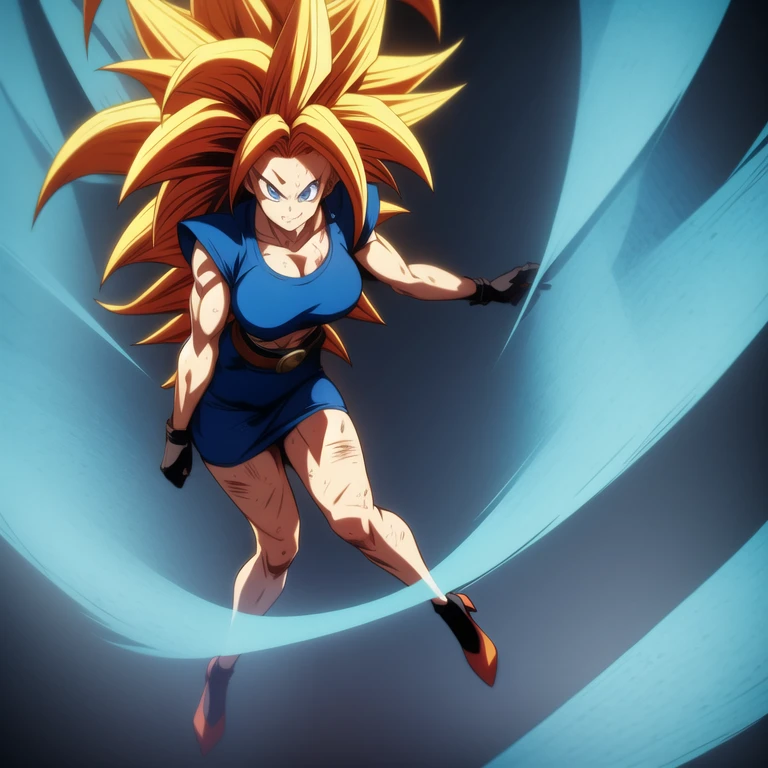 dbsuper style, 1
Girl, captain mizuki, green aura, super saiyan's aura, belt, pointed ears, elf ears, Red colored hair, huge hair, bruise, bruise on face, clenched hands, frown, gloves, blue eyes, grey gloves, evil grin, medium breasts, Aura around her, solo, high ponytail, mouth opened, furious, Magician's clothes, Long skirt with under-shorts,  powering up aura
, ((masterpiece)) 
